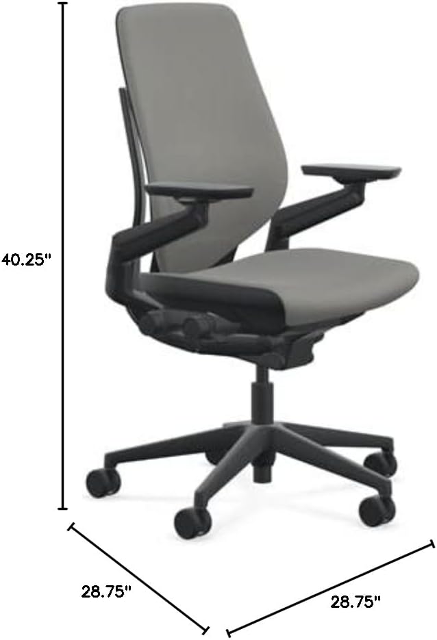 Steelcase Gesture Office Chair - Era Night Owl Fabric, Low Seat Height, Shell Back, Black on Black Frame, Lumbar Support, and Hard Floor Casters