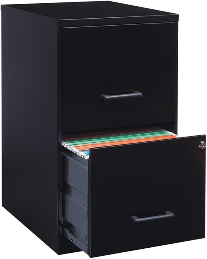 Scranton & Co 18" 2-Drawer Modern Metal Filing Cabinet, Black Finish, Durable Steel Construction, Locking High-Side Drawers for Letter-Size Files, Compact Home or Office Storage Solution, Fully
