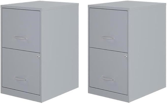 Scranton & Co Set of 2 18" D 2-Drawers Metal File Cabinet in Gray/Platinum
