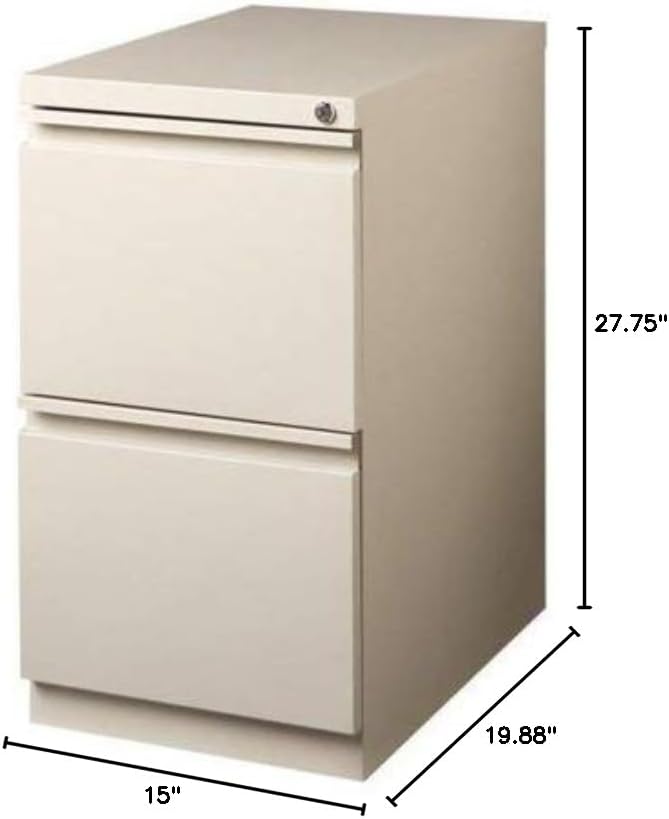 Hirsh Industries Scranton & Co 20" 2-Drawer Metal Mobile Pedestal Filing Cabinet, Beige Finish, 27.75" H, Hidden Casters, Letter-Size File Compatibility, Lockable, Commercial Grade Office Furniture