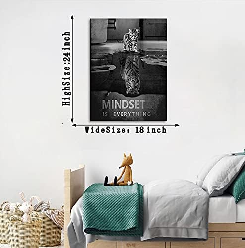 Cute Cat Canvas Prints Wall Art Tiger and Cat Pictures Black and White Animal Posters Painting Modern Inspiring Artwork Wooden Decorations for Guest Room Office Home Framed Ready to Hang -18 x 24 in