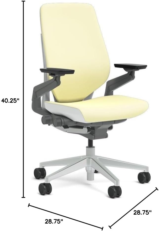 Steelcase Gesture Task Chair: Shell Back - Platinum Metallic Frame/Base/Seagull Accent - Adjustable Lumbar Support - Roll Control Hard Floor Casters