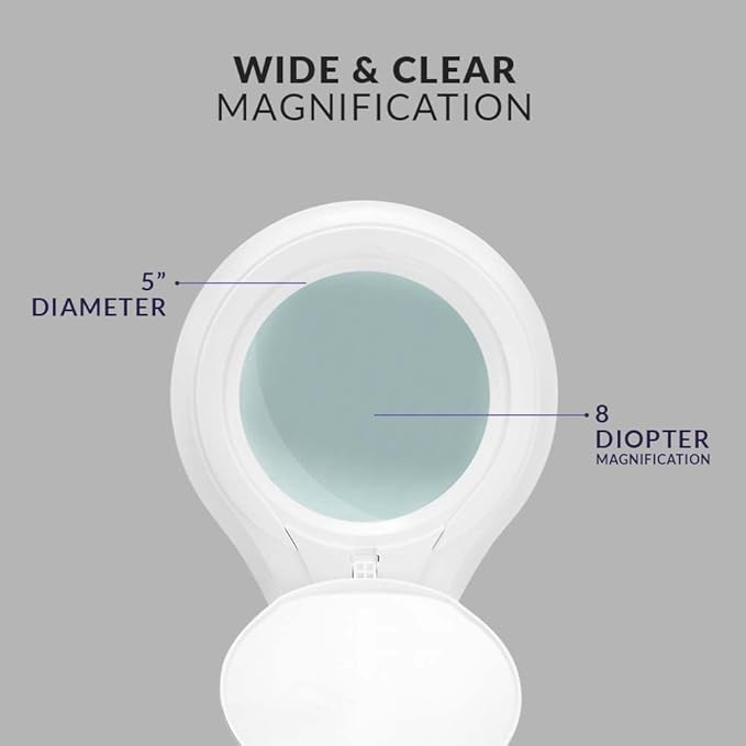 Neatfi LED Magnifying Lamp 1,200 Lumens with Clamp – 5” 8-Diopter Glass Lens, Dimmable Task Light | Adjustable Arm | Reading, Sewing & Crafting (White, 8 Diopter)