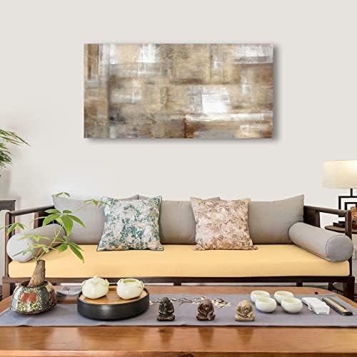 Brown Abstract Wall Art Canvas Prints White Grey Retro Abstract Canvas Pictures for Living Room Bedroom Wall Decor Rustic Farmhouse Canvas Artwork for Office Home Decoration 24" X 48"