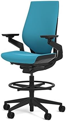 Steelcase Gesture 442 Stool Chair - Cogent: Connect Blue Jay Fabric, Shell Back, Dark on Dark Frame