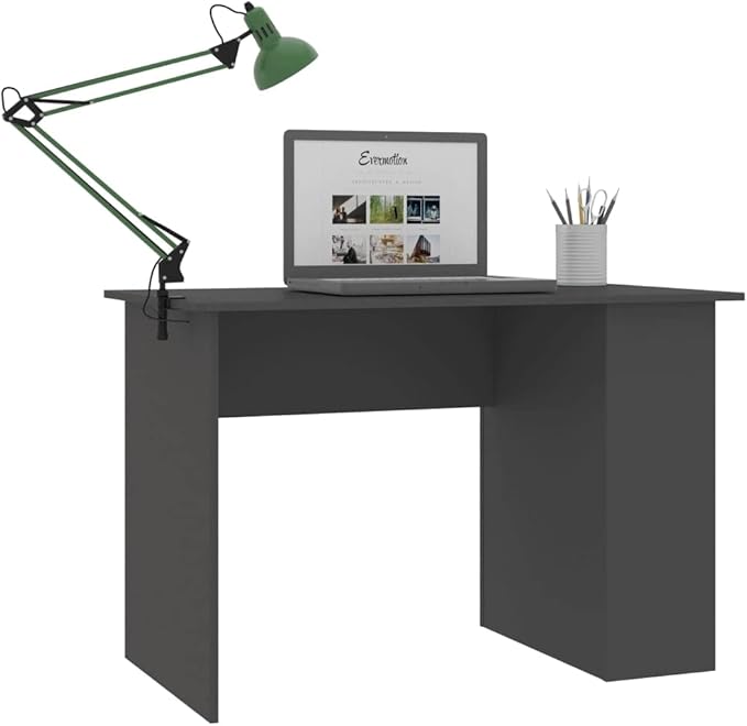 Modern Writing Desk Table with 2 Shelves, Study Computer Desk for Home, Gray 43.3"x23.6"x28.7" Engineered Wood