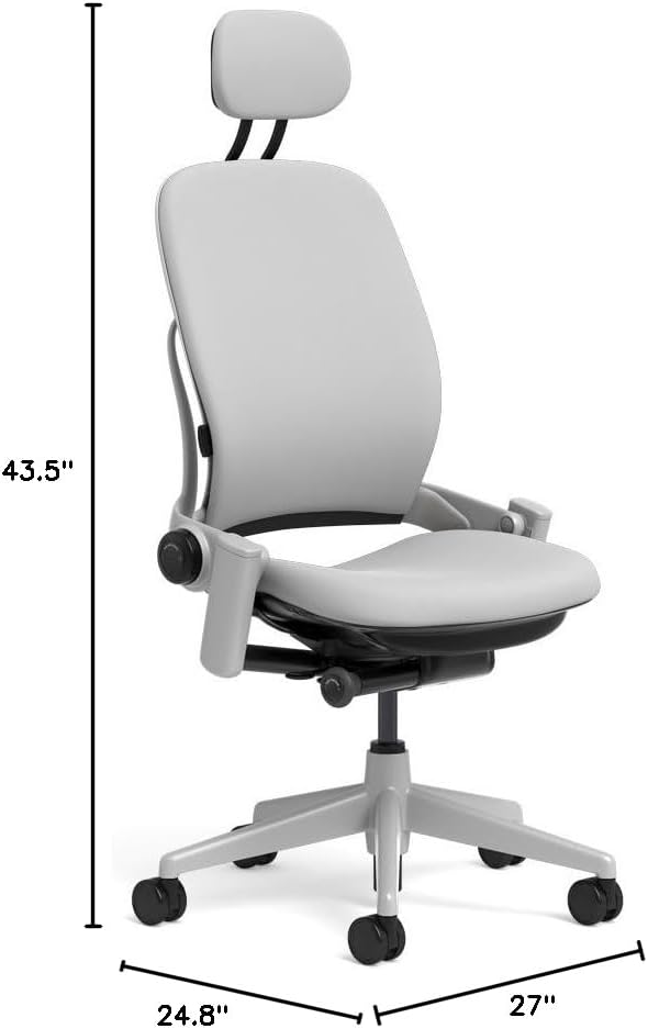 Steelcase Leap Task Chair: Platinum Base - Armless - Headrest - Hard Floor Casters