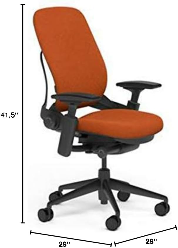 Steelcase Leap Desk Task Chair in Buzz2 5G55 Pumpkin Fabric - 4-Way Highly Adjustable Arms - Black Frame and 7" Tall Seat Height Base - Standard Carpet Casters