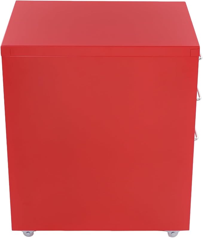Filing Cabinet with 3 Drawers, Mobile Filing Cabinet with Practical Label Slot, 16 * 11 * 18.9 in Metal Storage Cabinet with Wheels for Home and Office (Red)