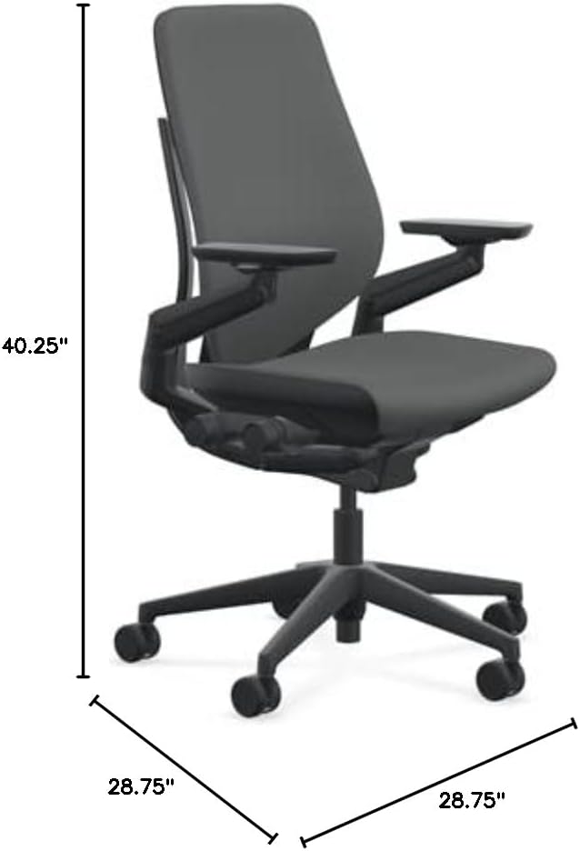 Steelcase Gesture Office Chair - Cogent: Connect Graphite Fabric, High Seat Height, Shell Back, Black on Black Frame, Lumbar Support, and Standard Carpet Casters