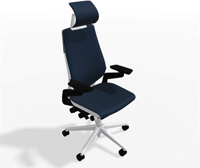 Steelcase Gesture Office Desk Chair with Headrest in Elmosoft Genuine Midnight Blue L111 Leather Plus Lumbar Support High Platinum Metallic Frame with Seagull Seat/Back Merle Arms (Light/Light)