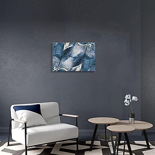 Wall Art Canvas Abstract Art Paintings Blue Circle Graffiti on White Background Modern Artwork Decor for Living Room Bedroom Kitchen 24X16in