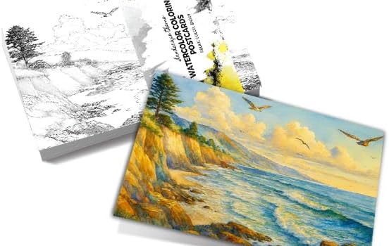 Artwink Watercolor Coloring Cards – Landscape Theme, 15 Sheets (5x7 Inches, 300gsm), Works with Watercolor, Colored Pencils, or Markers, Great for Coloring Book Lovers & Watercolor Painting Practice