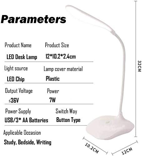 LED Table Lamp,Portable Eye-Protected Flexible Gooseneck Small Desk Lights for Dorm Study Office Bedroom-USB and 3 AA Batteries Powered-Not Include Batteries (2 Pack)