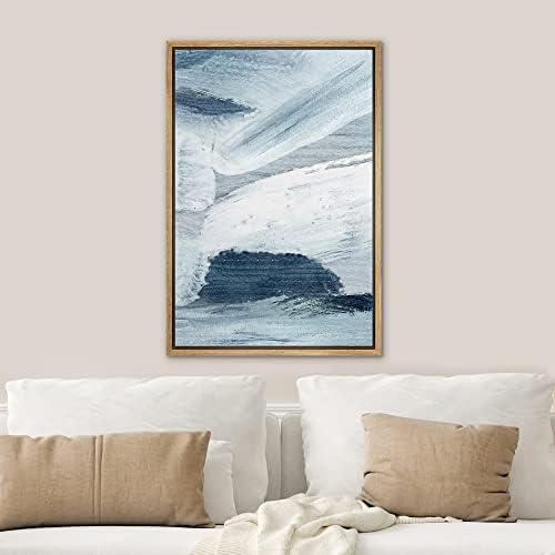 SIGNWIN Framed Canvas Print Wall Art Blue White Brush Stroke Landscape Abstract Shapes Illustrations Modern Art Minimal Relax/Calm Multicolor for Living Room, Bedroom, Office - 24"x36" Natural