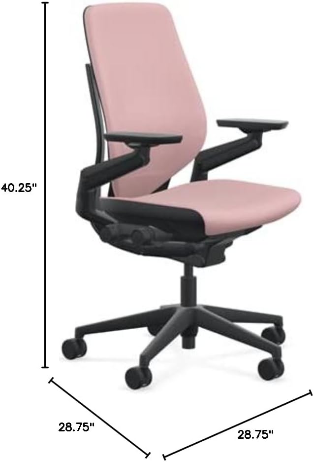 Steelcase Gesture Office Chair - Era Pink Lemonade Fabric, Low Seat Height, Shell Back, Black on Black Frame, Lumbar Support, and Hard Floor Casters