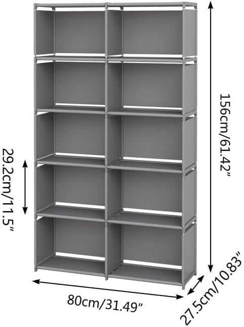 MOYIPIN Bookshelves, Assembled Storage Rack, Bedroom Living Room Vertical Cabinet Bookshelf, Double Row 10-Grid Multi-Functional Storage Equipment (Grey)