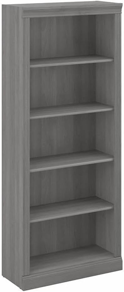 Bush Home Saratoga Tall 5 Shelf Bookcase in Modern Gray, Home Office Organizer, Vertical Storage Solution for Books and Office Supplies, Tall Bookshelf