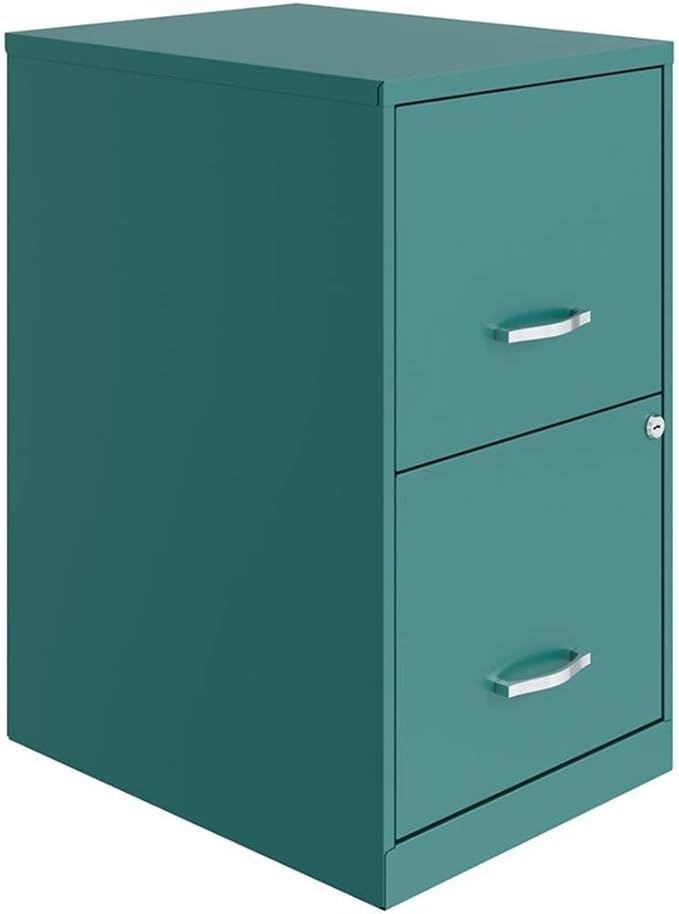 Scranton & Co 2-Drawer Metal File Cabinet, 18" Deep, Painted Steel, Teal/Turquoise Finish, Locking High-Side Drawers for Letter Files, Smooth Glide Suspension, Compact Home or Office Storage Solution