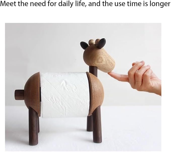 Durable Tissue Rack Wooden Animal Tissue Holder Cute Paper Roll Holder and Creative Standing Paper Towel Rack for Bedroom Office Washroom Sturdy Paper Holder (Brown)