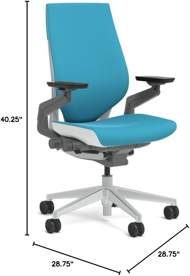 Steelcase Gesture Task Chair: Wrapped Back - Platinum Metallic Frame/Base/Seagull Accent - Roll Control Hard Floor Casters