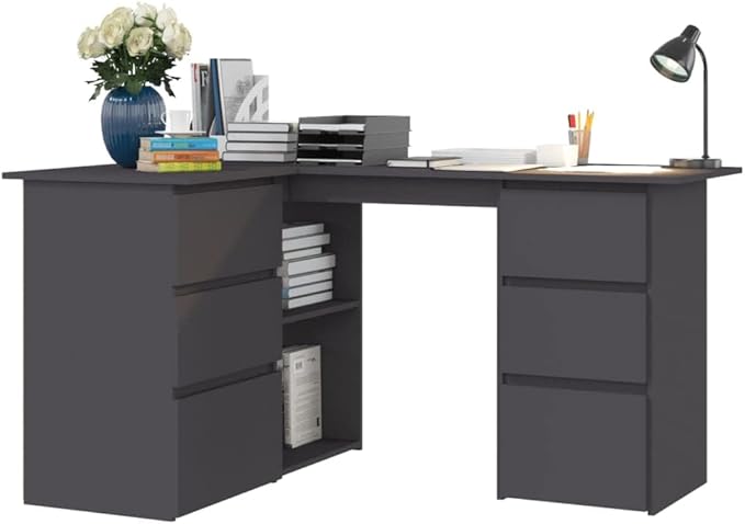 L Shaped Corner Desk Modern Writing Computer Desk, Home Office Desk Writing Study Table PC Desk Workstation for Bedroom, Gray 57.1"x39.4"x29.9" Engineered Wood(F)