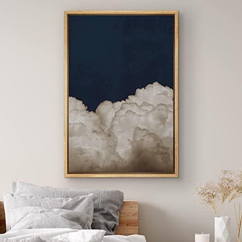 SIGNWIN Framed Canvas Print Wall Art Dark High Contrast White Storm Cloud Navy Blue Sky Nature Wilderness Photography Modern Art Landscape Relax/Calm for Living Room, Bedroom, Office - 16"x24" NATURAL