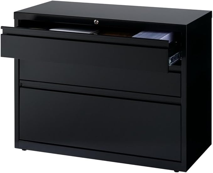 Scranton & Co 36" 3-Drawer Modern Metal Lateral File Cabinet in Black