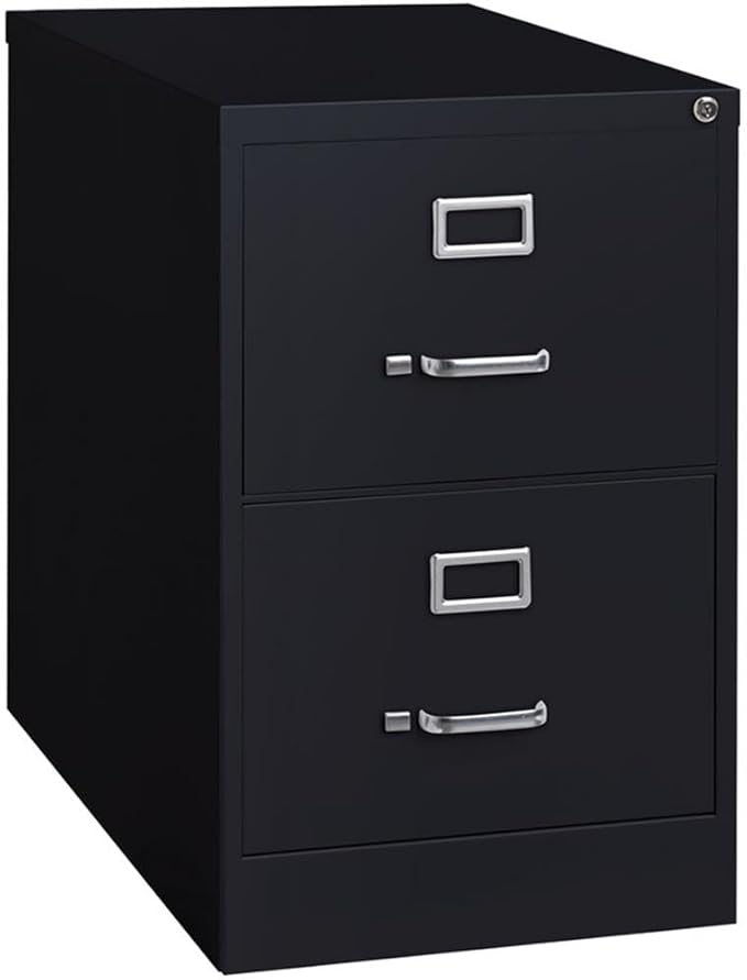 Pemberly Row Metal 2-Drawer Legal Width Vertical Filing Cabinet, 26.5" D, Black Finish, Commercial Grade Steel Construction, Ball-Bearing Drawer Slides, Lock Included, Office Storage Organization
