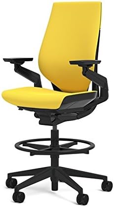 Steelcase Gesture 442 Stool Chair - Cogent: Connect Canary Blue Fabric, Shell Back, Dark on Dark Frame