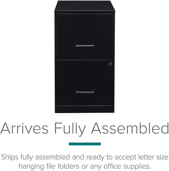Scranton & Co 18" 2-Drawer Modern Metal Filing Cabinet, Black Finish, Durable Steel Construction, Locking High-Side Drawers for Letter-Size Files, Compact Home or Office Storage Solution, Fully