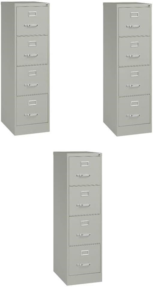 Pemberly Row Set of 3 4-Drawer Letter Width Vertical File Cabinet in Light Gray