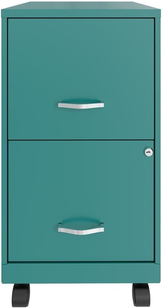 UrbanPro 2-Drawer Metal Mobile File Cabinet, 18" D x 14.25" W x 26.70" H, Turquoise Finish, Smooth Glide Suspension, Lockable Storage, Painted Steel, Compact Vertical Filing for Home or Office