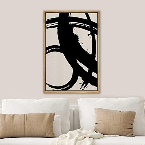 SIGNWIN Framed Canvas Print Wall Art Black Ink Paint Stroke Circle Spirals Abstract Shapes Illustrations Modern Art Minimal Multicolor for Living Room, Bedroom, Office - 16"x24" Natural