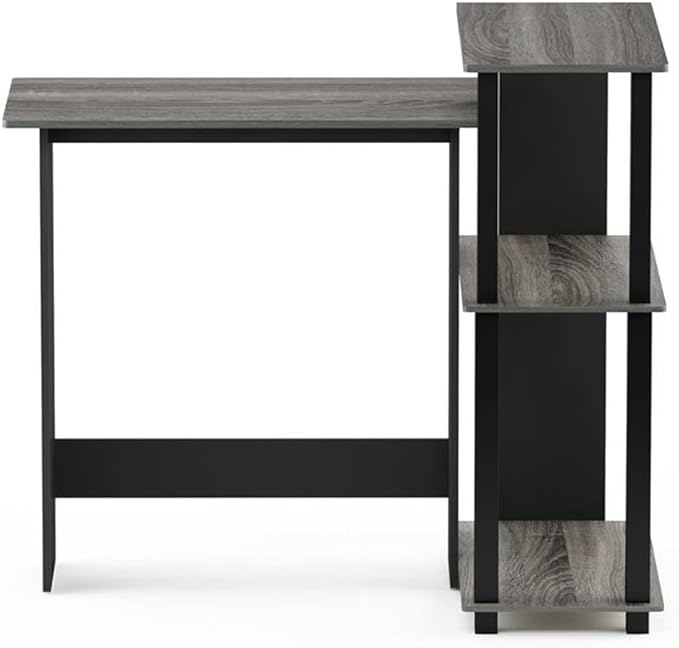 Furinno Abbott Corner Computer Desk with Bookshelf, French Oak Grey/Black