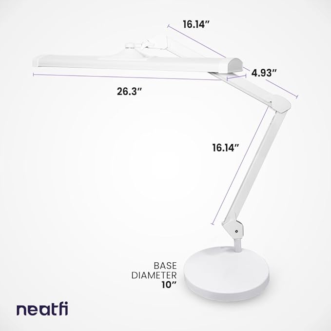 Neatfi 3,500 Lumens LED Desk Lamp – 45W Dimmable Task Light | 3 Light Modes | 540 SMD LEDs | Touch Control | 26-Inch Wide Metal Shade | Reading, Craft, Workbench & Office (CCT with Base, White)