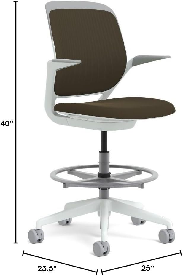 Steelcase White Base with Hard Floor Casters Cobi Stool, Root Beer