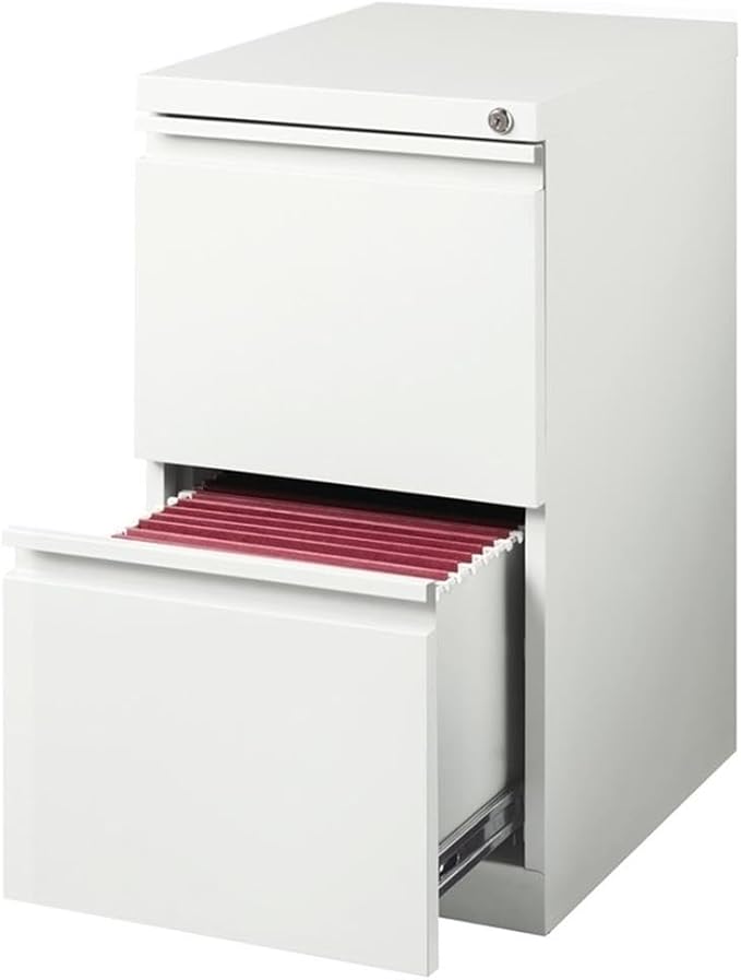 Scranton & Co 20" 2-Drawer Metal Mobile Filing Cabinet, White Finish, Lockable Fully Assembled Commercial Grade Steel, Letter-Size File Storage, Hidden Casters, Modern Office Furniture