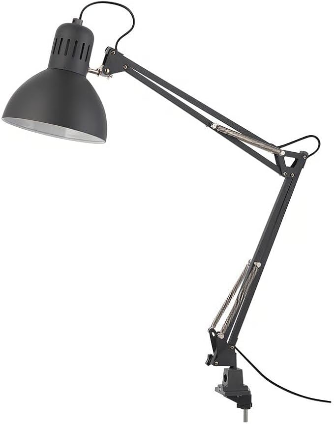 Adjustable Swing Arm Desk Lamp, Dark Gray Steel, 7 Inch Shade, LED Compatible, with Clamp Mount, 4.9 Ft Cord