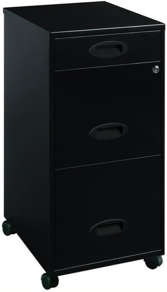 Scranton & Co 3-Drawer Metal Filing Cabinet, 18" D x 14.25" W x 29.52" H, Black Finish, Includes Pencil Drawer, Locking Storage, Casters for Mobile Home or Office Organization