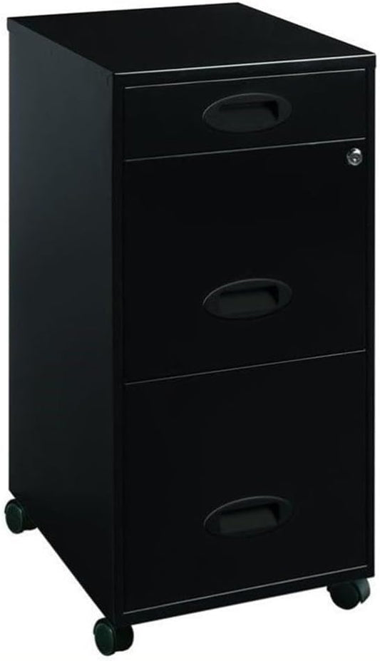 Scranton & Co 3-Drawer Metal Filing Cabinet, 18" D x 14.25" W x 29.52" H, Black Finish, Includes Pencil Drawer, Locking Storage, Casters for Mobile Home or Office Organization