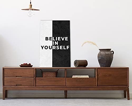 Modern Home Decor Motivational Phrase Believe in Yourself Minimalism Poster Canvas Wall Art Picture Black White Nordic Art for Office Home Canvas Paintings Framed Ready to Hang-12 inch x 16 inch