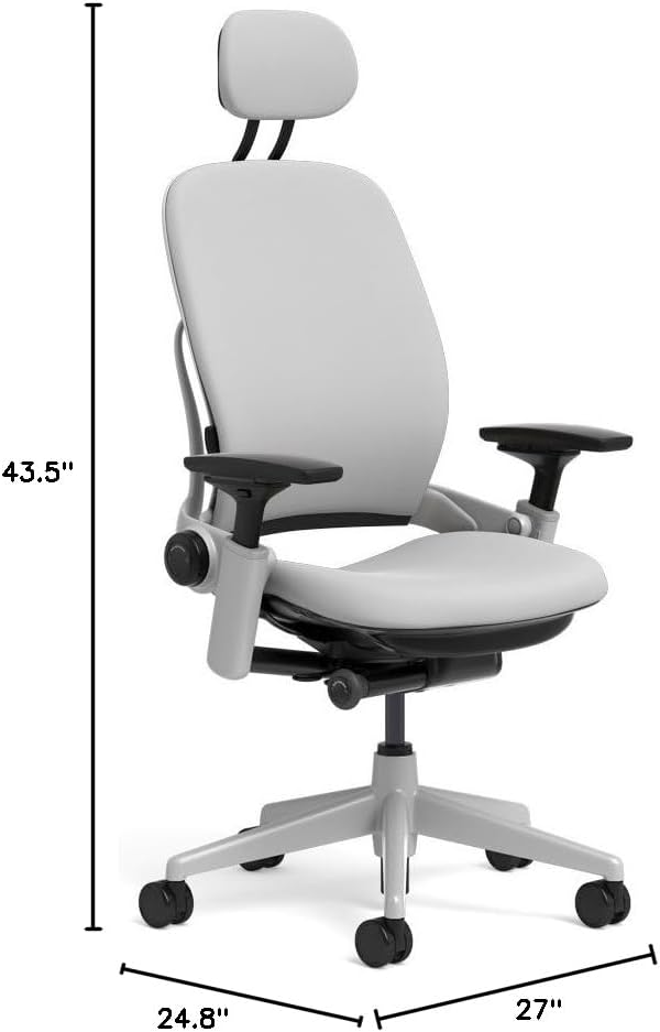 Steelcase Leap Task Chair: Platinum Base - 4D Adjustable Arms - Headrest - Standard Carpet Casters