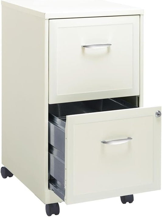 Scranton & Co 2-Drawer Metal Mobile Filing Cabinet, Pearl White Finish, 14.25" W x 18.00" D x 26.70" H, Locking Drawers for Letter-Size Files, Casters for Mobility, Home or Office Storage Solution