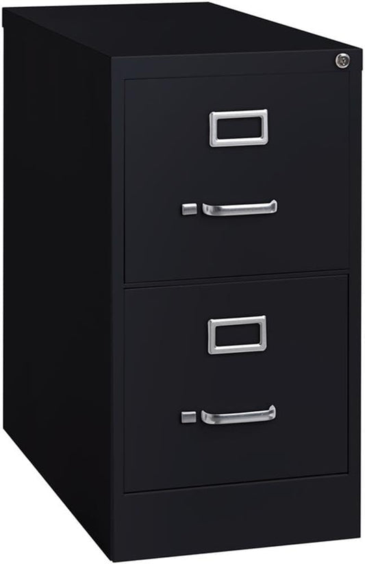 Pemberly Row 2 Drawers 28.38" Vertical Black Metal Filing Cabinet Lockable Pre-Assembled Stationary Letter Size for Home, Office