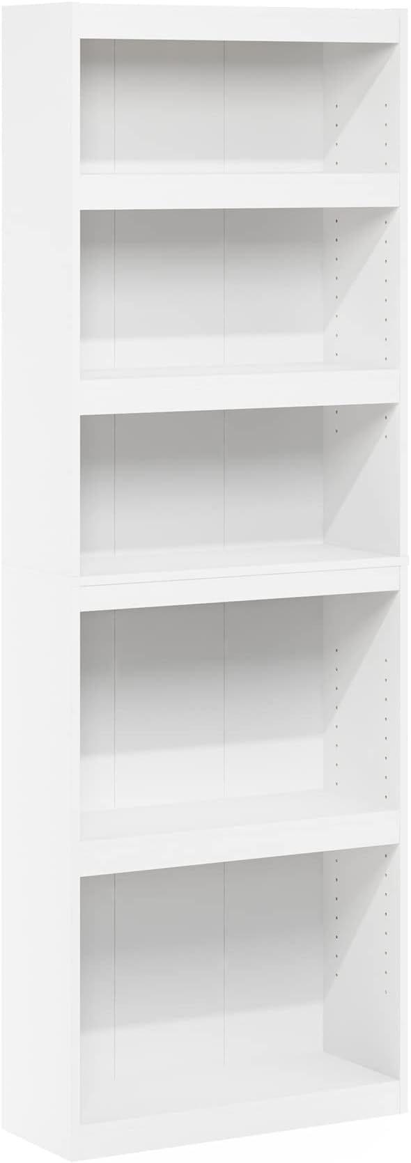Furinno JAYA Book Shelf, 5-Tier Bookshelf, Enhanced Home Bookcase with Adjustable shelf, 9.5" x 24.5" x 71.1", for Organization and Storage, for Living Room, Bedroom, Home Office, White