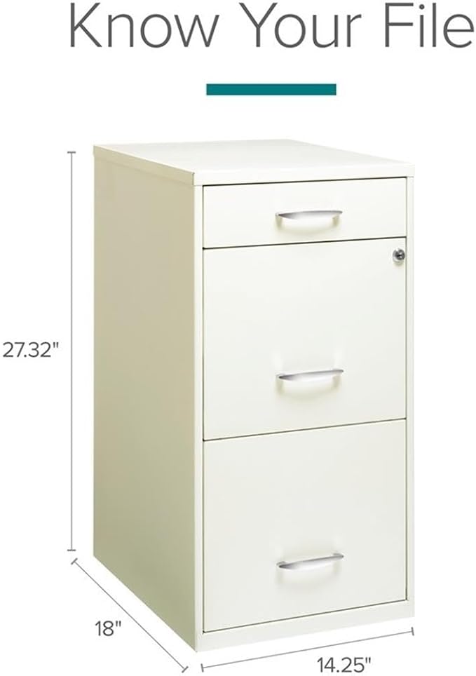 Pemberly Row Set of 5 Metal 3-Drawer Pearl White File Cabinet with Pencil-Drawer