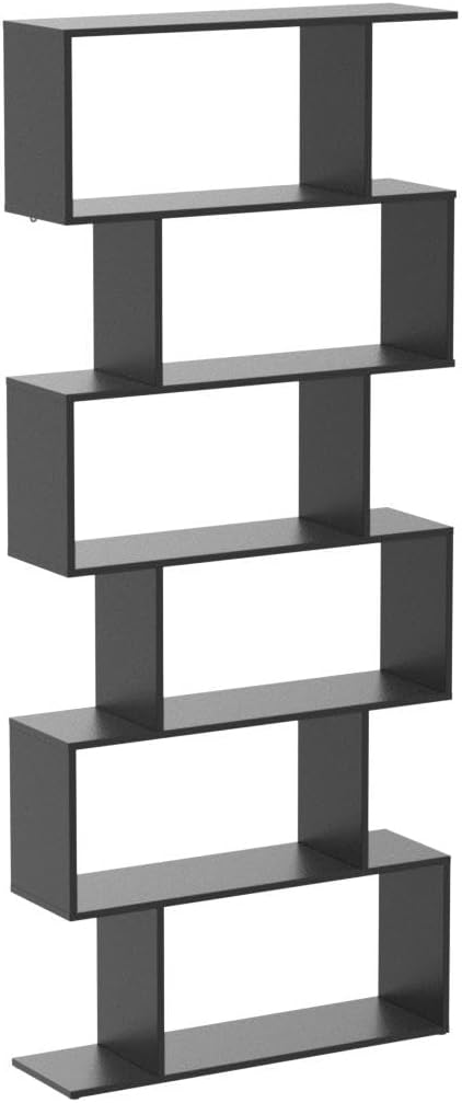 Tangkula 6 Tier S Shaped Bookshelf, 31.5''L x 9''W x 75''H, Wooden Bookcase and Bookshelves w/Anti-Toppling Device, Room Divider Display Shelves for Living Room, Home Decor, 6 Shelf Bookshelf