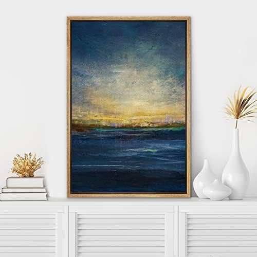 SIGNWIN Framed Canvas Print Wall Art Navy Blue Ocean Sea Horizon Sunset Wilderness Nature Illustrations Modern Art Minimal Multicolor for Living Room, Bedroom, Office - 16"x24" Natural