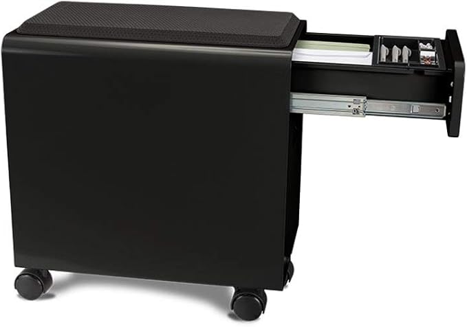 Narrow 2-Drawer File Cabinet with Seat, Rolling (Black) by Uplift Desk